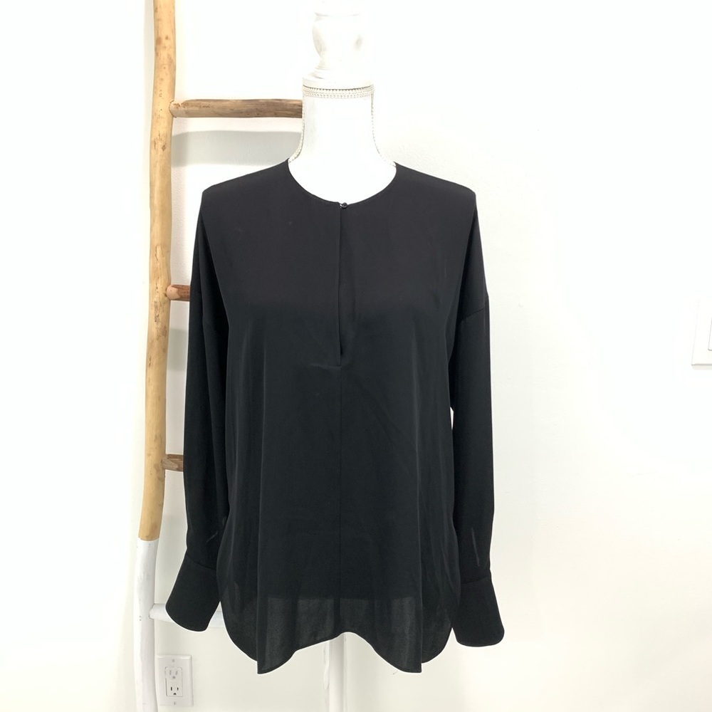 Vince black Silk Front Covered Placket Blouse